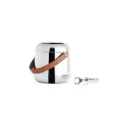 Nambe Tahoe Ice Bucket with Tongs and lid, Insulated Stainless Steel, Leather...
