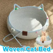 Hand-Woven Cattail Cat Nest with Scratch Board Cozy & Eco-Friendly Cat Bed