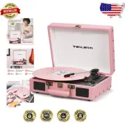 Retro-Inspired Pink Suitcase Turntable - 3-Speed with Bluetooth & USB Converter