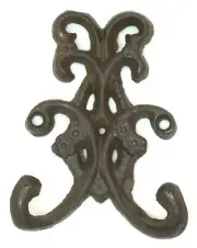 Cast Iron Antique Vintage Rustic Black 3 1/2"wide Double Flower Hook 0170-01556