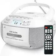 Portable CD Player, Boombox Cassette Player Combo with Bluetooth, FM Radio, USB/