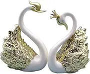 2pcs Swan Ornaments Pair of Swan Figurines Swan Cake Toppers Car Dashboard Statues Decorative Sculptures for Home Wedding Christmas Decorations (Golden)/809