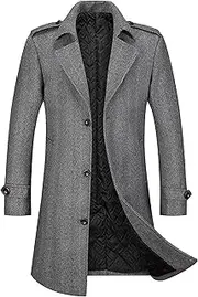 [Gsywaipei] Mens Long Wool Blend Peacoat Casual Trench Coat Slim Fit Overcoats Winter Classic Single Breasted Overcoat, Grey, X-Large