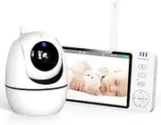 HT Baby Monitor with Camera, 5 Inch Screen, 720P Camera, Two-Way Audio, Remote Control Rotation of 355°, 3500 mAh Battery, Night Vision, VOX, Two-Way Calls, 1000 Feet Range, No WiFi Required