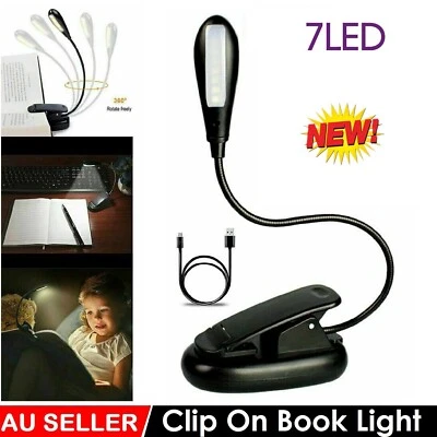 7 LED Reading Light USB Rechargeable Clip On Bed Book Reading Lamp Stand Light
