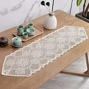 Gemseek 2 Pack White Lace Doily Table Runners, 13 x 44 Inch Rectangular Vintage Crochet Dresser Scarf for Coffee Dining Table Living Room Bedroom Furniture Decor