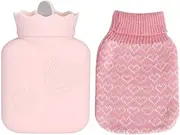 Mini Hot Water Bottle Bag Warm Hand Feet Warmer Water Injection Bag for Home Office (Roseate)