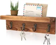 Rustic Key Holder For Wall Farmhouse Wall Shelf With 4 Hooks Wall Mounted Key Ra