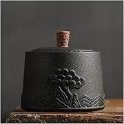 Chinese Tea Caddy,Ceramic jar, Retro Rough Pottery Loose Tea Storage Tea Caddy Tea Canister Tea Storage Container Tins Jar with Airtight Lid and Lucky Goldfish Tassel Decoration,