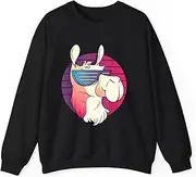 [Generic] Cool Llama with Sunglasses 80s 90s Retro Nostalgia Sweatshirt for Adults Crew Neck Long Sleeve Pullover