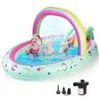 Rainbow Unicorn Inflatable Play Center Kiddie Pool with Slide and Sprinkler f...