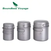 Titanium Pot Pan Set 3 in 1 Camping Cookware Outdoor Cup Bowl Cooking Mess Kit