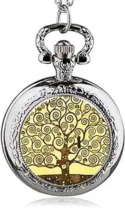 [FZSWD] Silver Stainless Steel Tree of Life Chain Pocket Watch Necklace Women Jewelry Glowing Pendant Chain