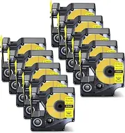 NineLeaf 10 Pack Black on Yellow Industrial Flexible Nylon Label Tape Compatible for DYMO 18491 19mm(3/4") x3.5m(11.5ft) use in Rhino 5200 4200 5000 6000 3M PL200 PL300 Label Maker
