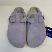 Birkenstock New with Box Boston Shearling Purple Fog Suede Regular - Select Size