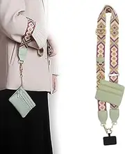 Clip and Go Phone Strap Crossbody With Wallet and Zipper Pouch Lanyard (Purple Texture)
