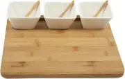 Core Bamboo 3-Part Square Entertainment Set White Ceramic Bowls plus Spoons