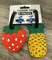 BRAND NEW 2 PIECES LUGGAGE TAGS PINEAPPLE & STRAWBERRY DESIGN