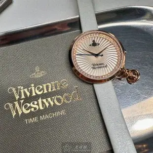 【Vivienne Westwood】Vivienne Westwood手錶型號VW00010(銀白色錶面玫瑰金錶殼淺灰白真皮皮革錶帶款)