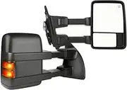 Towing Mirrors Fit for 1999-2007 for Ford F250 F350 F450 F550 Super Duty Side Mirror with Power Adjusted Heated Turn Signal Light Manual Telescoping Driver Side and Passenger Side 1 Pair