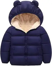 [Generic] Insulated for Kids Toddler Baby Kids Boys Girls Padded Snowsuit Infant Winter Clothes Hooded Bear Ears Jacket Coat Outerwear Snowsuit for Boys Size 9 Navy