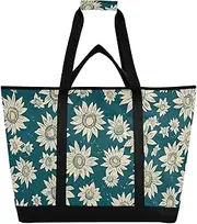 Large Capacity Insulated Cooler Bag Keeps Food Hot or Cold Reusable Insulated Grocery Picnic Bag for Beach Travel Picnics Cartoon Sunflower Star Green, Cartoon Sunflower Star Green857, 18.5 x 6.7 x 24