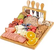 Charcuterie Boards, Bamboo Cheese Board Set with 4 Cheese Knife, Serving Platter Accessories for Entertaining Party Picnic, Housewarming and Wedding Gift, 35 * 28 * 14Cm