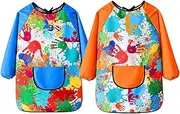 Kid Art Smock Paint,2pack Paint Apron For Kid,Artist Smock With Long Sleeve And Pocket,Graffiti Design Apron Smock For Age 5-12 Supplies Years,Writing,Water Play,Cooking