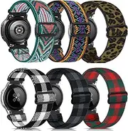 6 Pack 22 mm Adjustable Elastic Watch Band Compatible with Samsung Galaxy Watch 3 45mm / Galaxy Watch 46mm / Gear S3 Frontier Classic Band 22mm Width Bands for Women Men, Stretchy Sport Loop Strap Soft Nylon Wristband Accessories