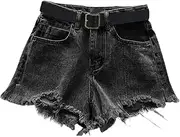 [ZISTRCBAO] Womens Denim Shorts Skinny Hot Pants - High Waisted Raw Edge Hem Jean Shorts with Belt,Summer Thin Ladies Boyfriend Hot Pants