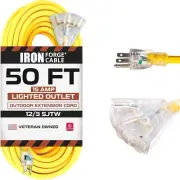 Weatherproof 50ft Outdoor Extension Cord – 3 Outlets & Lighted Power Indicator