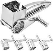 4 Set Multifunction Rotary Cheese Grater Hand Held Cut Slicer Stainless Steel, Handheld Kitchen Slicer with Interchangeable Blades for Fine and Coarse Grating