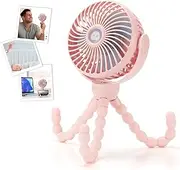 snawowo Upgraded Portable Baby Stroller Fan, 360°Rotate Rechargeable Mini Clip on Fan with Flexible Tripod for Treadmill Crib Car Seat Travel, 4000mAh Battery Powered Handheld Fan (Pink)