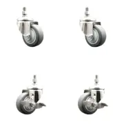 3.5 Inch 316SS Thermoplastic Rubber 3/8 Inch Threaded Stem Caster Set 2 Brake