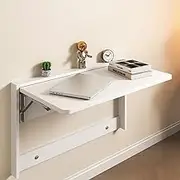 Folding Wall Desk, Wall Mounted Folding Table Space Saving, Small Wooden Drop-Leaf Desk Floating Computer Table Writing Workstation for Office Home Kitchen Bedroom(White,31x15in/79x39cm)