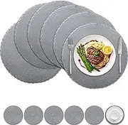Neween Round Braided Placemats 34cm Round Table Mats for Kitchen Dining Table Washable Woven Heat Resistant Place Mats Table Placemat with Coasters Set of 6 (Grey)