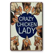 3x Tin Sign Crazy Chicken Lady Rustic Look Wall Art Decorative Man Cave