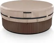AKEfit Round Hot Tub Cover, 600D Polyester Waterproof for Hot Tub, UV Protection & Windproof, 80''x 14'', Brown