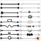 Set of 18 Industrial Scaffold Bar Ear Piercing Straight Barbell Steel Gem Opal