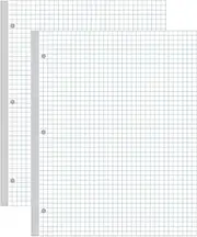 (2-Pack) A4 Grid Filler Paper, 3-Hole Graph Paper, 200Sheets / 400Pages Loose-Leaf Paper, 100gsm White Paper, 8.5'' x 11''