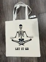NWT Bokeh Supply Tote bag reusable skeleton meditating Let It Go 15" X 16"