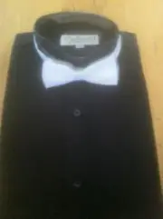 Mens Black Tuxedo Shirt with White Bow Tie Size S
