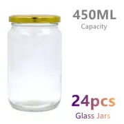 24x 450ML Glass Food Jars Storage Container Clear Jam Candy Jar Lid Organiser