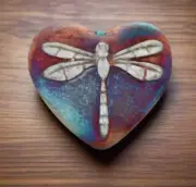 Raku Potteryworks Mini Heart Stone- Dragonfly