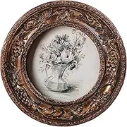 SIKOO Small Vintage 3×3 Round Picture Frame Antique Ornate Mini Photo Frame Table Top Display and Wall Hanging with High Definition Glass Front for Home Decor, Old-Fahioned Photo Gallery, Retro Art, Bronze Gold