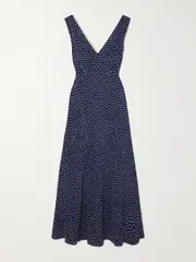 [RIXO] RIXO - Sandrine Polka-dot Crepe Midi Dress - Navy - UK 6 UK 6 Blue
