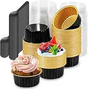 100Pcs Aluminium Foil Baking Cup 5oz Mini Cake Pan with Lid and Spoon Cupcake Baking Cup Reusable Foil Muffin Liner for Vacation Party