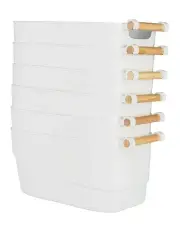 [Little Label Co] Medium Storage Tub with Wooden Handle 6 Pack in White