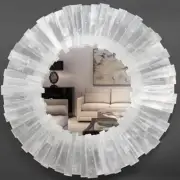 12" Selenite Round Wall Mirror Sun Burst Pattern Crystal Bathroom Mirror Decor