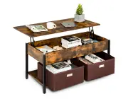 Coffee Table Lift Up Top Mechanical Table Drawers Rustic Brown